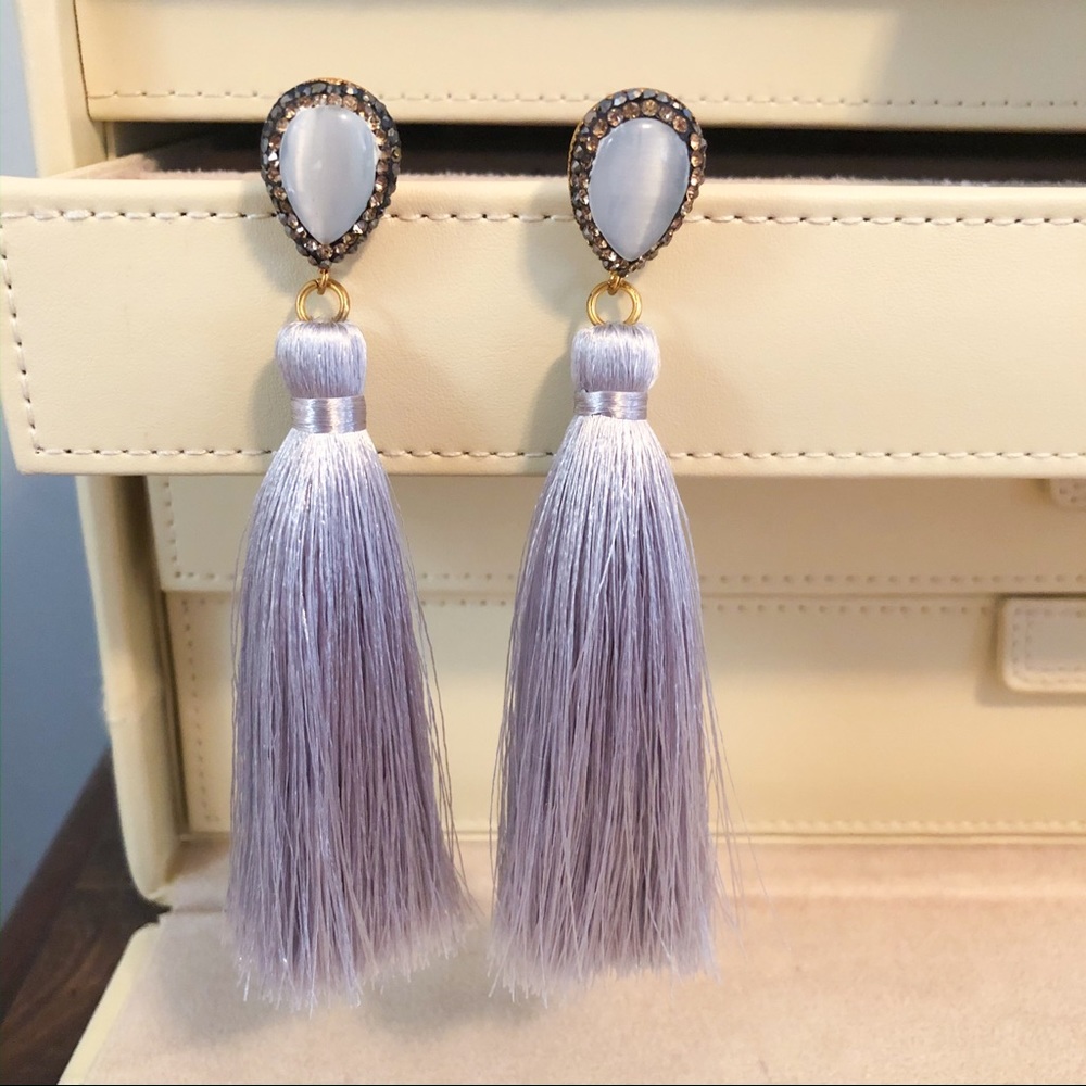 Vivian Drew Gray Silk Tassel Earrings